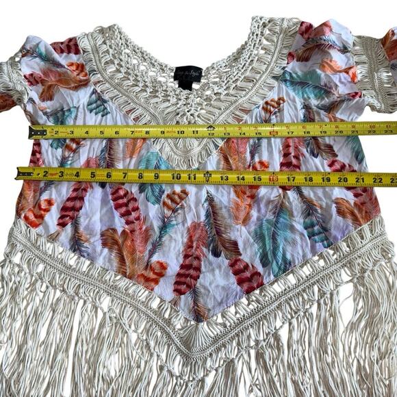 Step In Style Top Women's Bohemian Crochet Front Floral XL Ivory Hippie Coastal - Picture 8 of 11